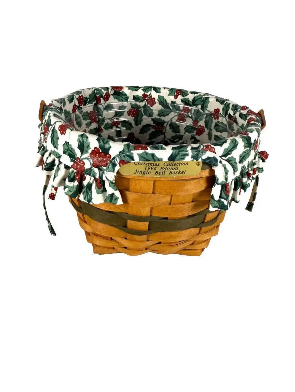 1994 Longaberger Christmas Jingle Bell Basket w/Holly Liner & Protector Vintage